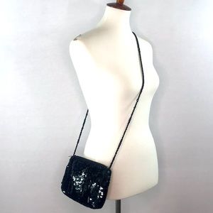 Vintage Black Sequin Beaded Crossbody Evening Bag Purse